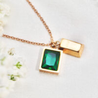 White and Green with Golden Square double Pendant Necklace