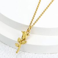 Golden Bloom Stainless Steel Rose Pendant Necklace