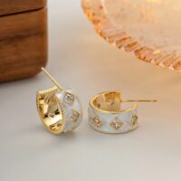 Diamond Pattern Half Hoop Earrings for Women