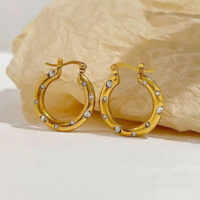 Shiny Stones Gold Circle Earrings